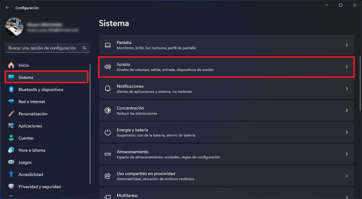 Ir a las opciones de sonido del PC