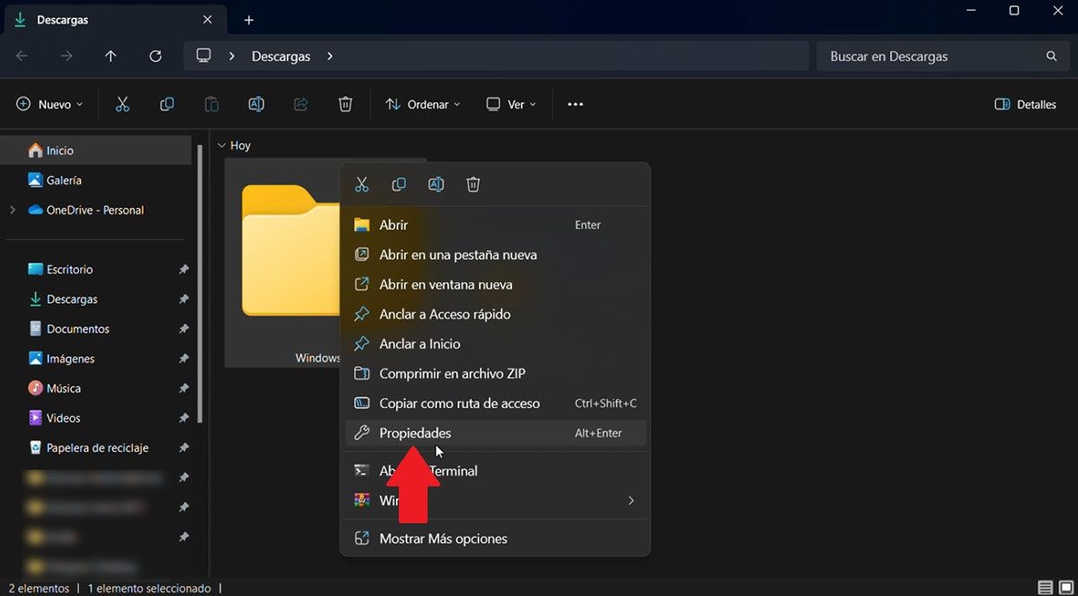 Ir a las propiedades de la carpeta en Windows 11