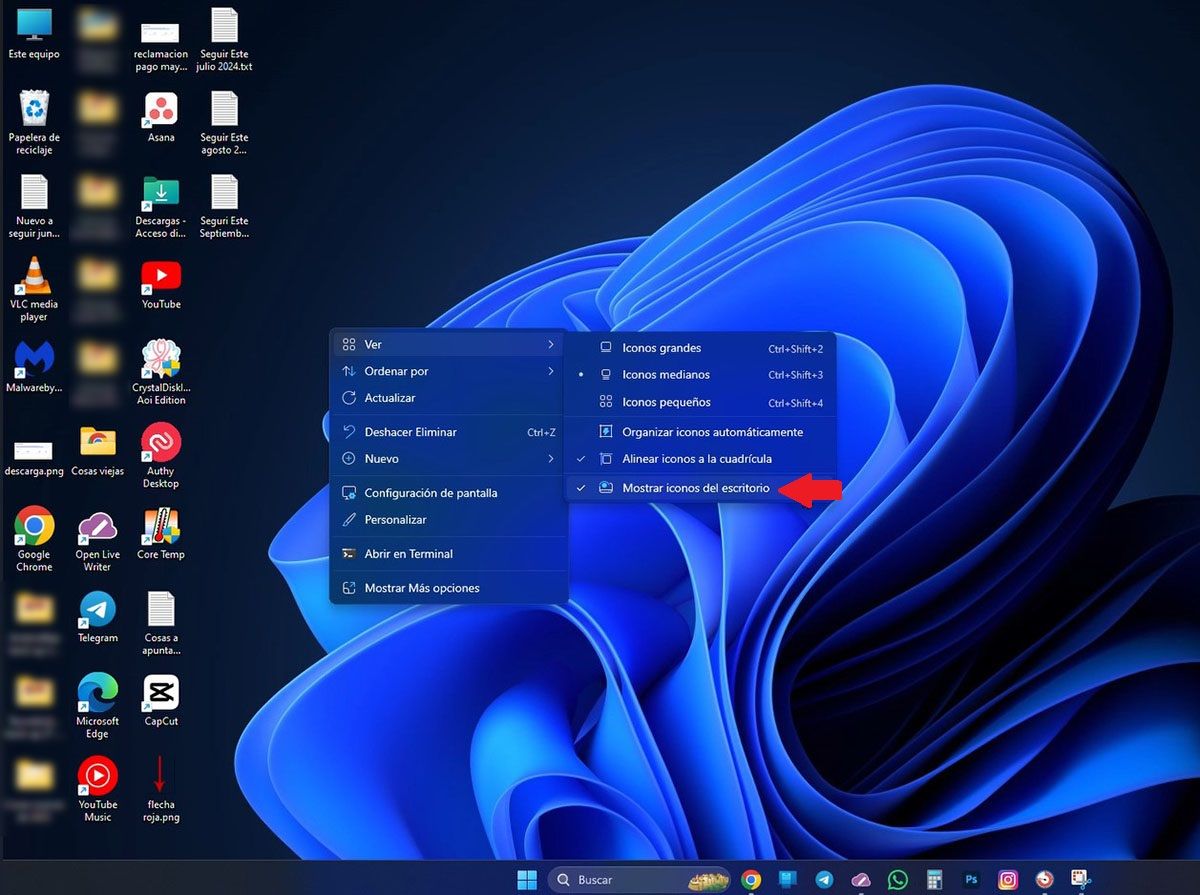 Ocultar iconos del escritorio en Windows 11