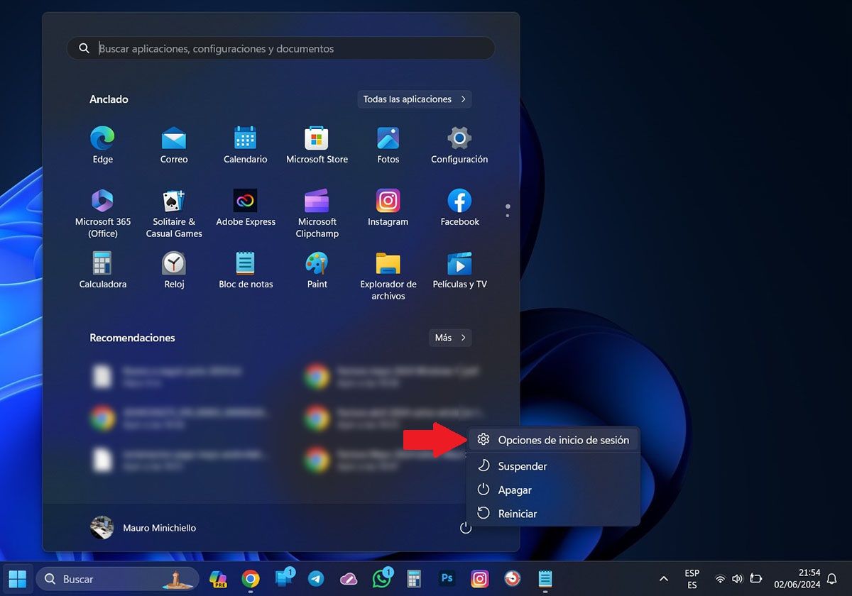 Opciones de inicio de sesion Windows 11