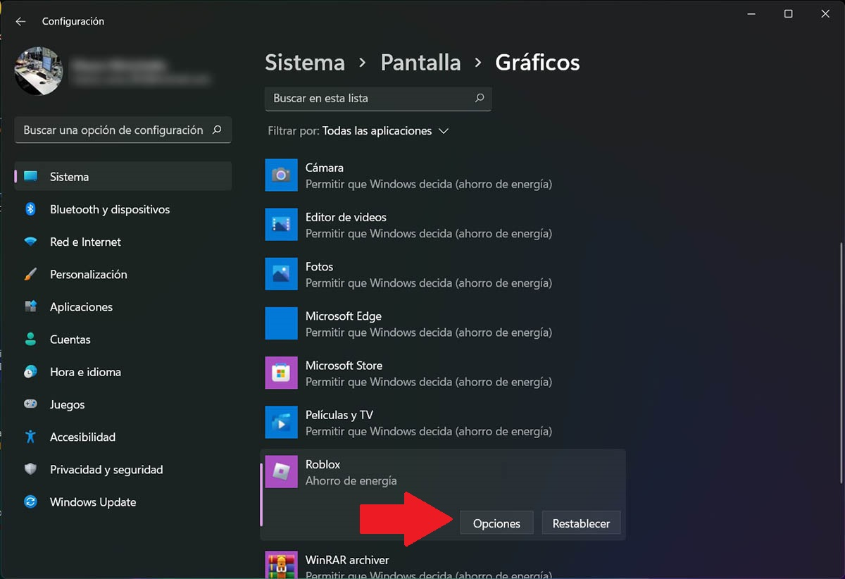 Opciones de rendimiento de juegos en Windows 11