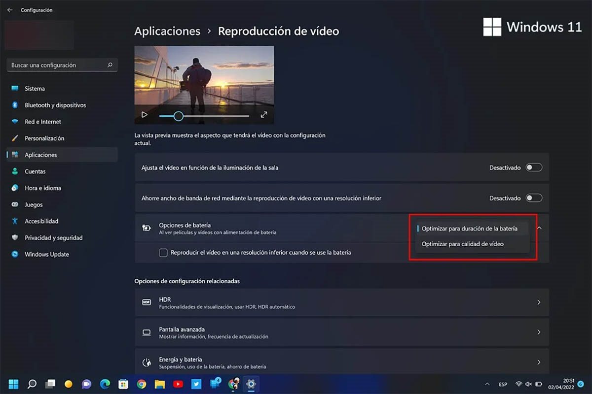 Optimizar duracion de la bateria Windows 11