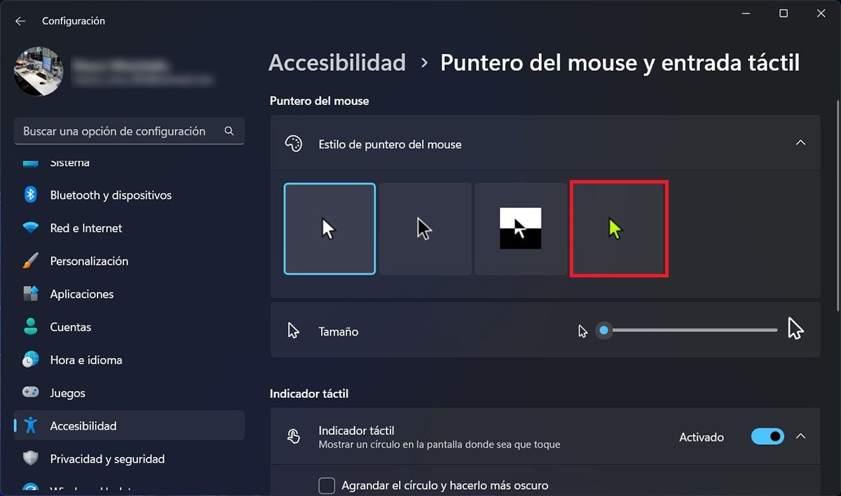 Personalizar puntero ratón Windows 11