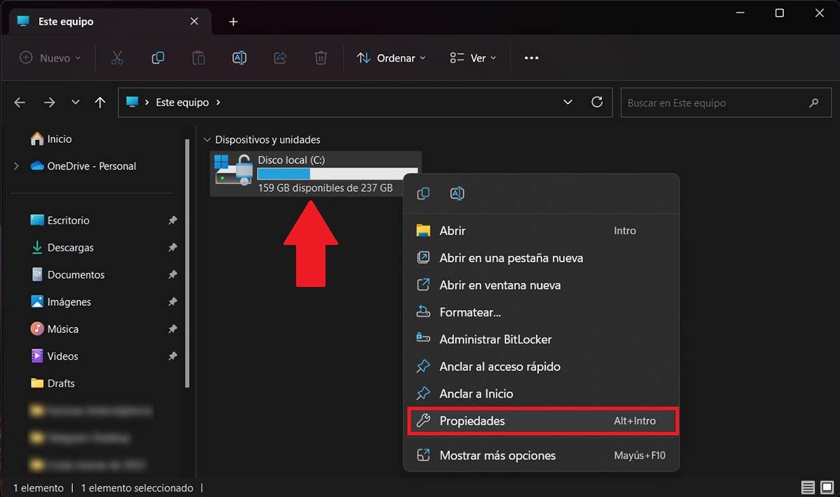 Propiedades Disco local C Windows 11