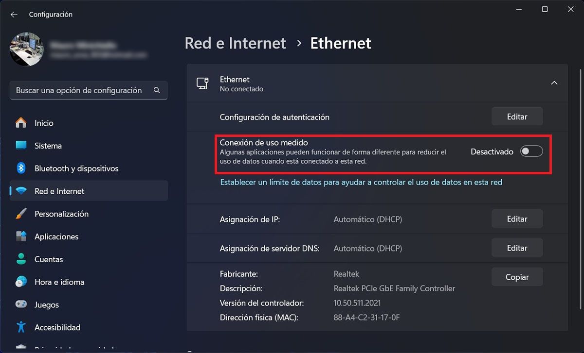 Reducir consumo de Internet Ethernet