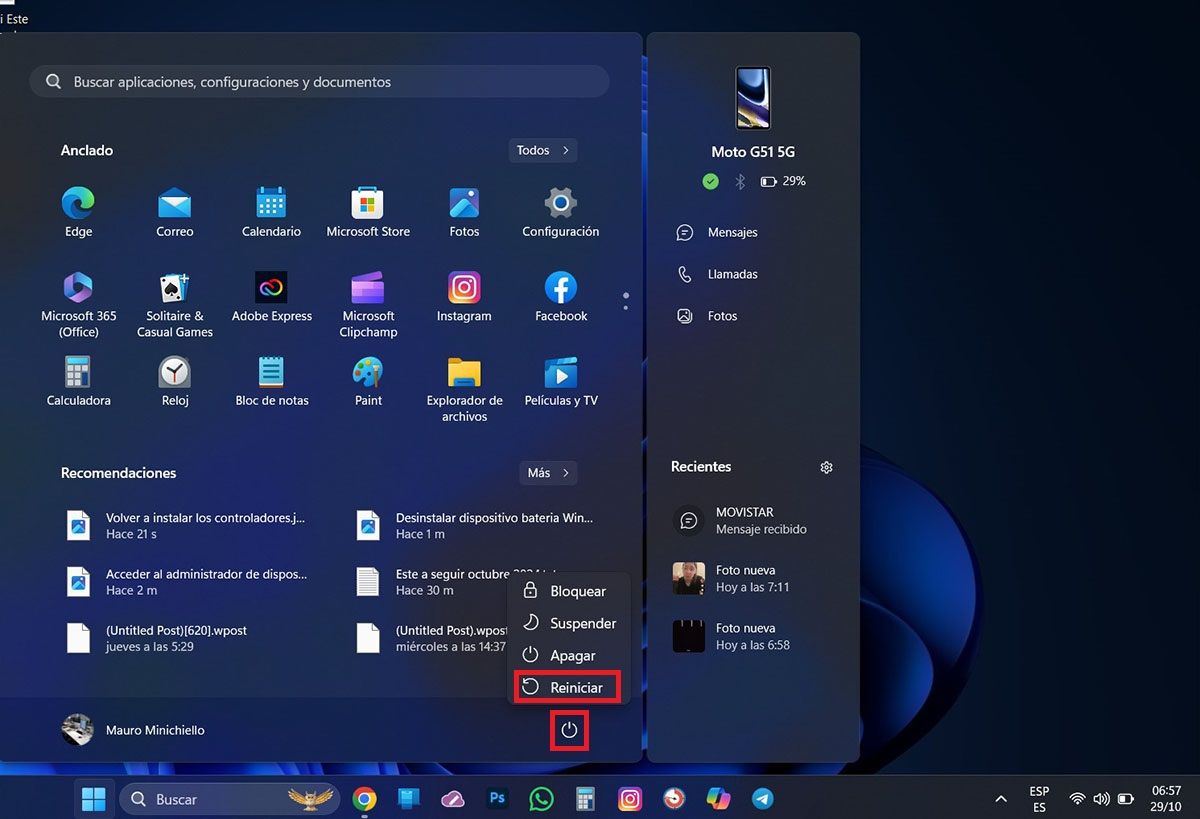 Reiniciar el ordenador Windows 11