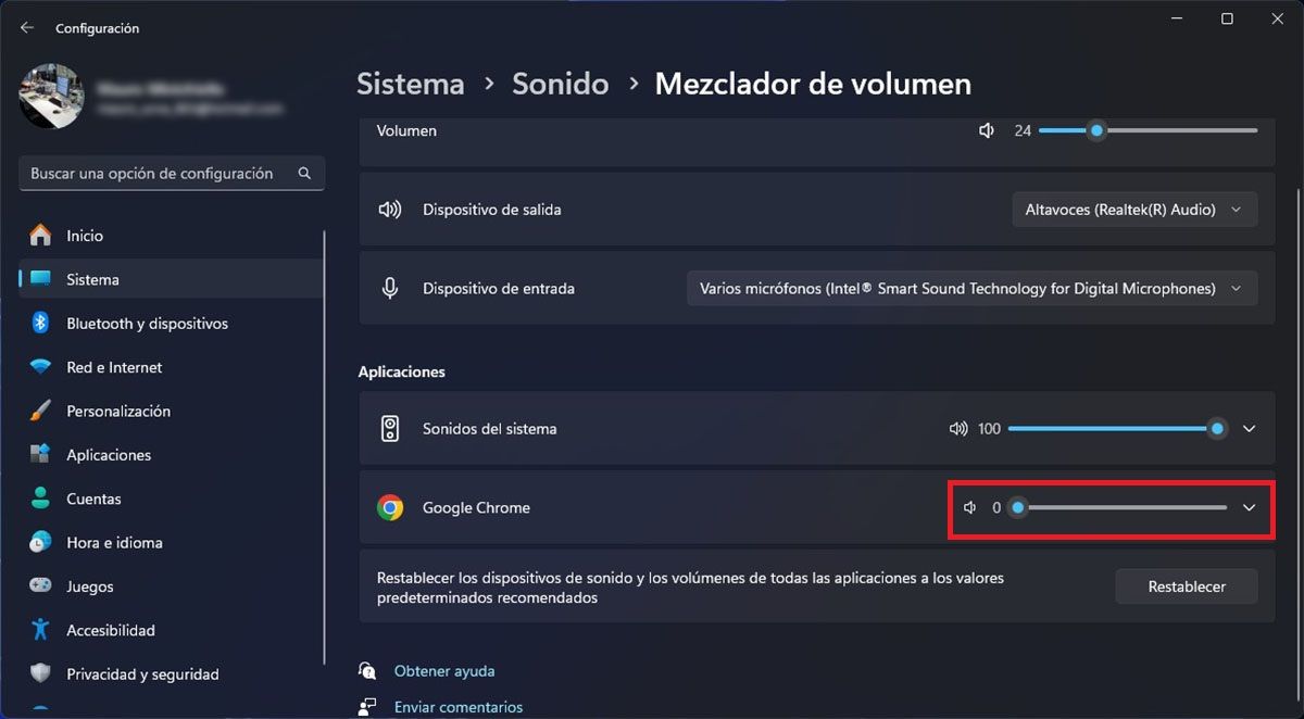 Subir el volumen de Google Chrome en Windows 11