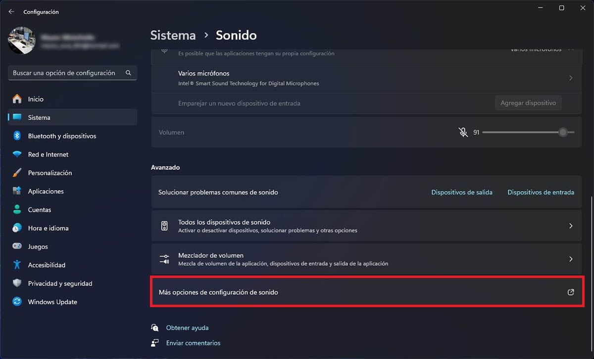 Ver ajustes avanzados de sonido Windows 11