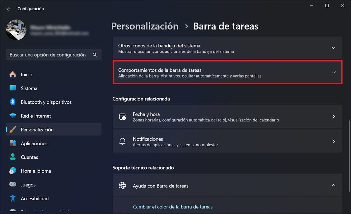 Ver el comportamiento de la barra de tareas