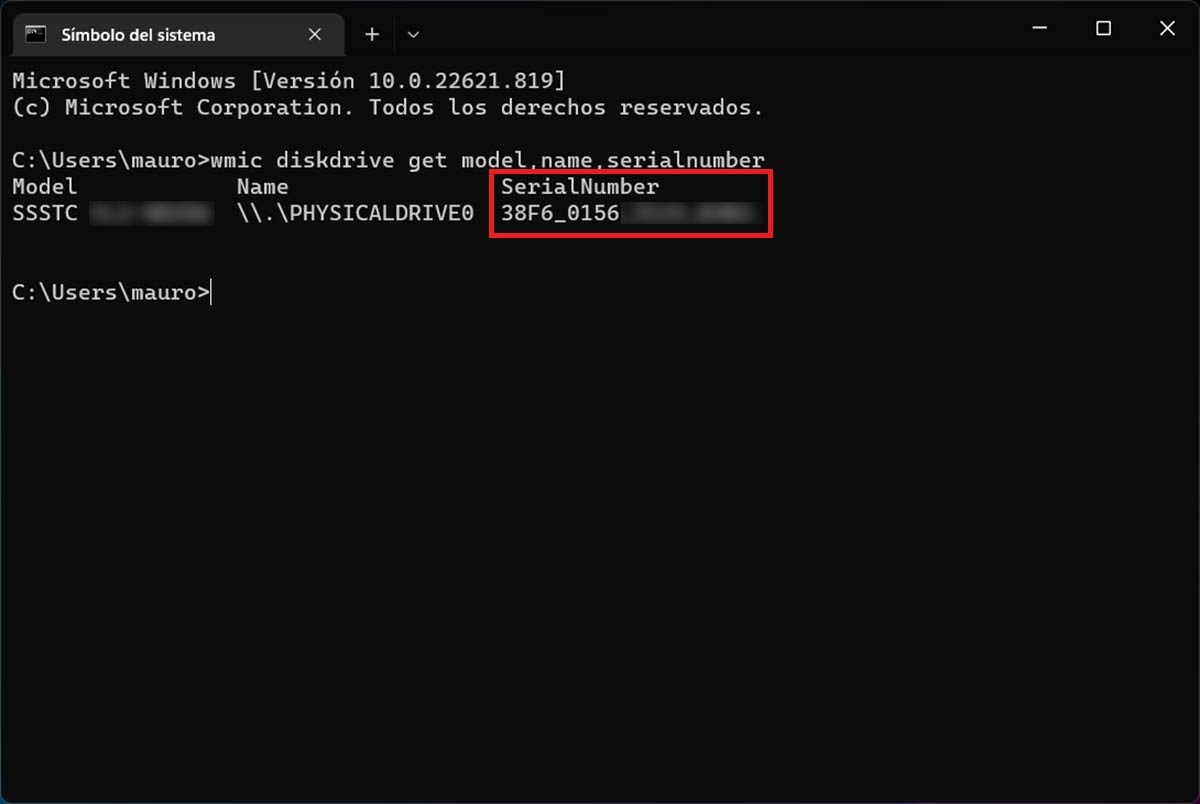 Ver el numero de serie del disco rigido Windows 11
