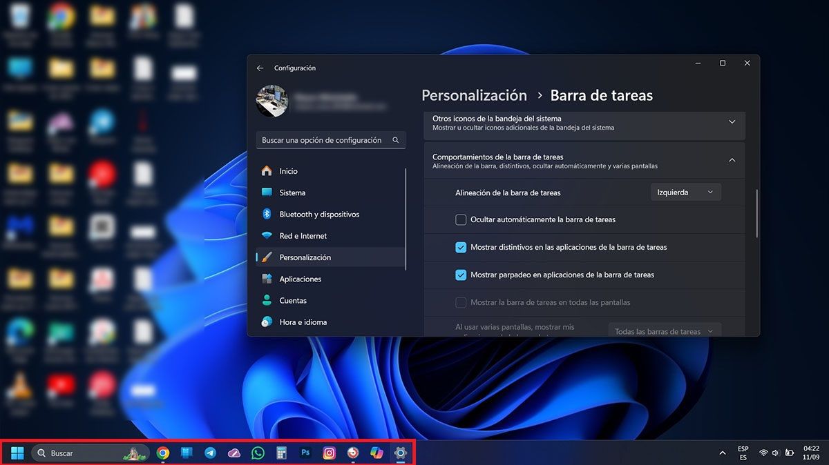 Ver la barra de tareas a la izquierda en Windows 11