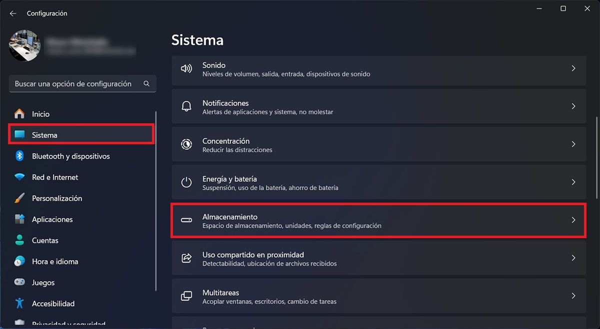 Ver las opciones de almacenamiento de Windows 11