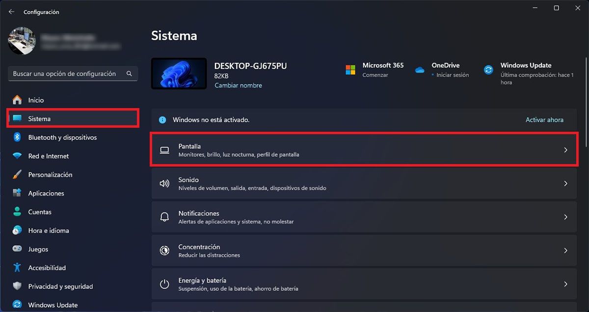 Ver las opciones de la pantalla en Windows 11