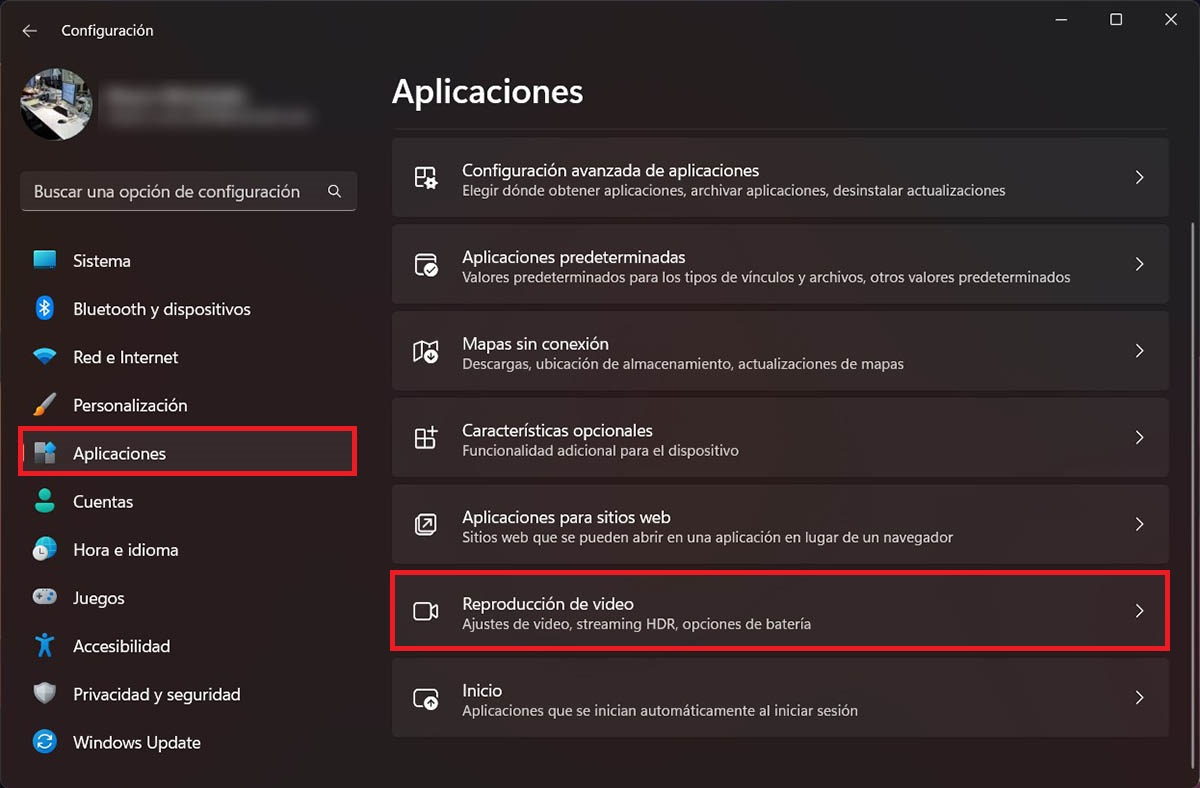 Ver las opciones de reproduccion de video Windows 11