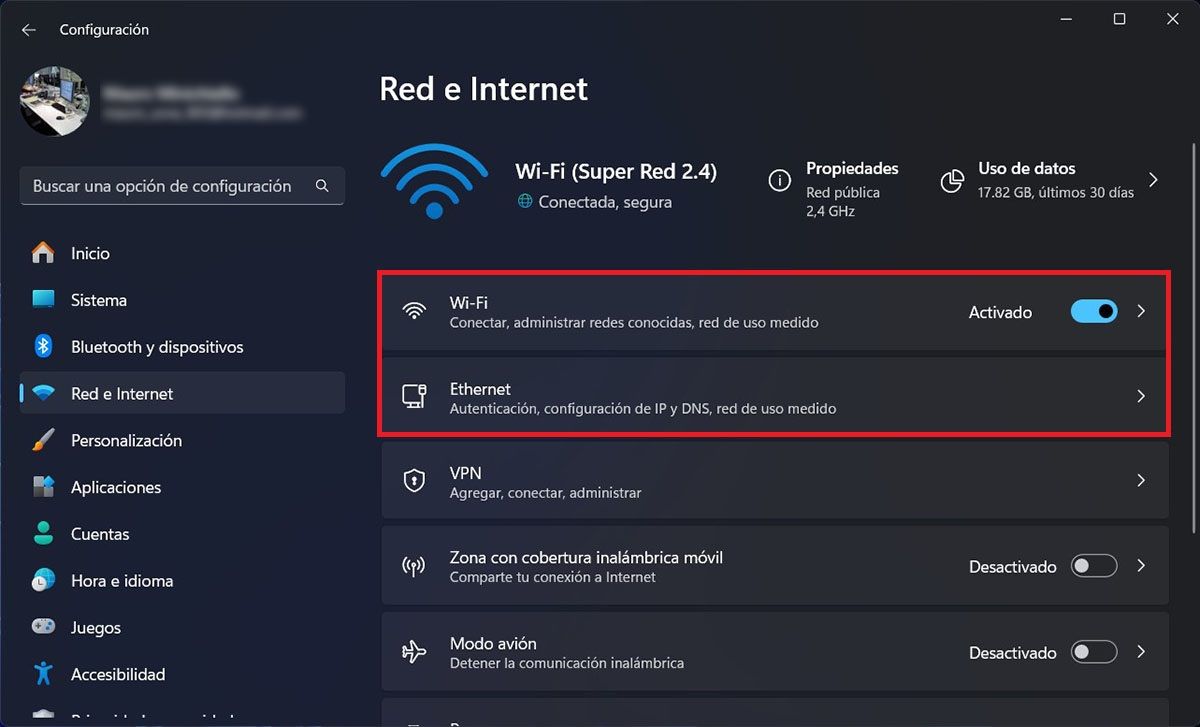 Ver opciones avanzadas de Internet en el ordenador Windows 11