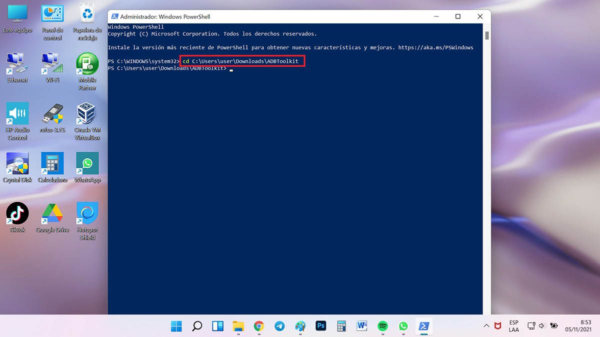 activar la instalación de aplicaciones android en windows 11 cd adbtoolkit