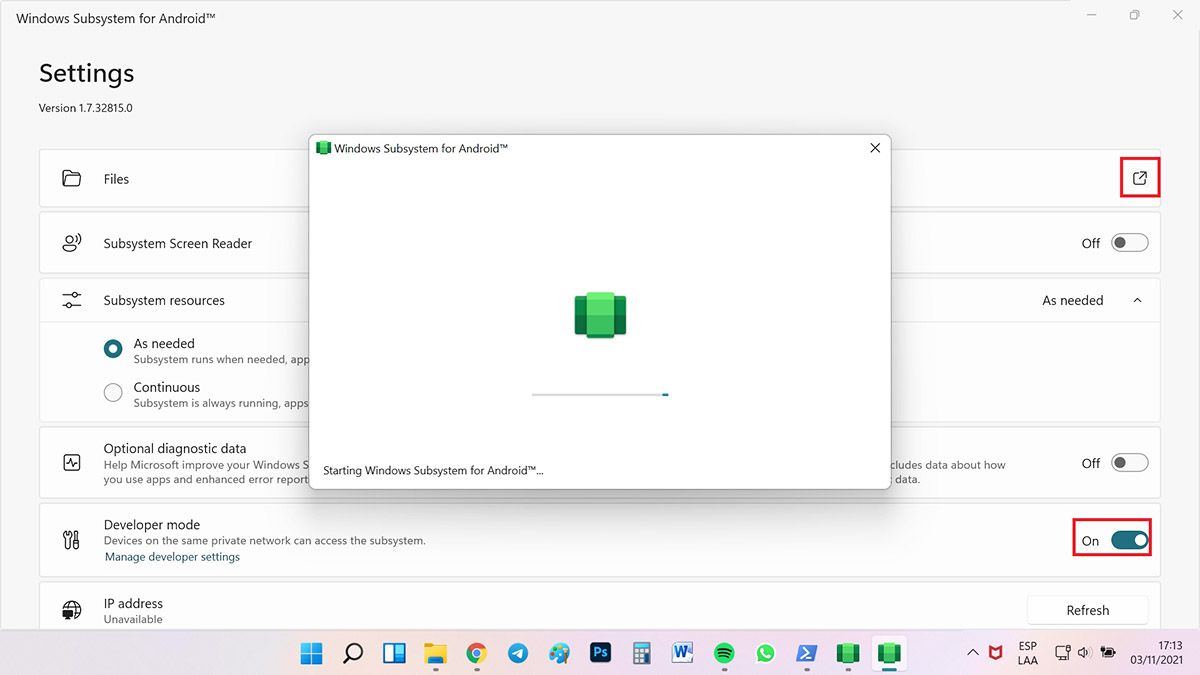 activar la instalación de aplicaciones android en windows 11 configurar wsa