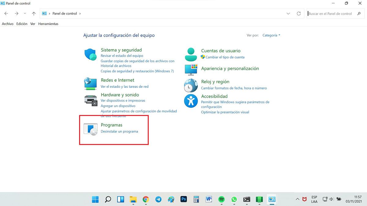 activar la instalación de aplicaciones android en windows 11 panel control programas