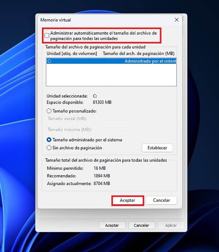 Activar memoria RAM virtual Windows 11