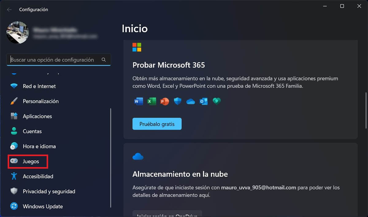 Ver opciones de Juegos Windows 11