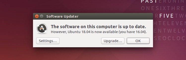 Una captura de pantalla de la notificación de actualización de ubuntu 18.04